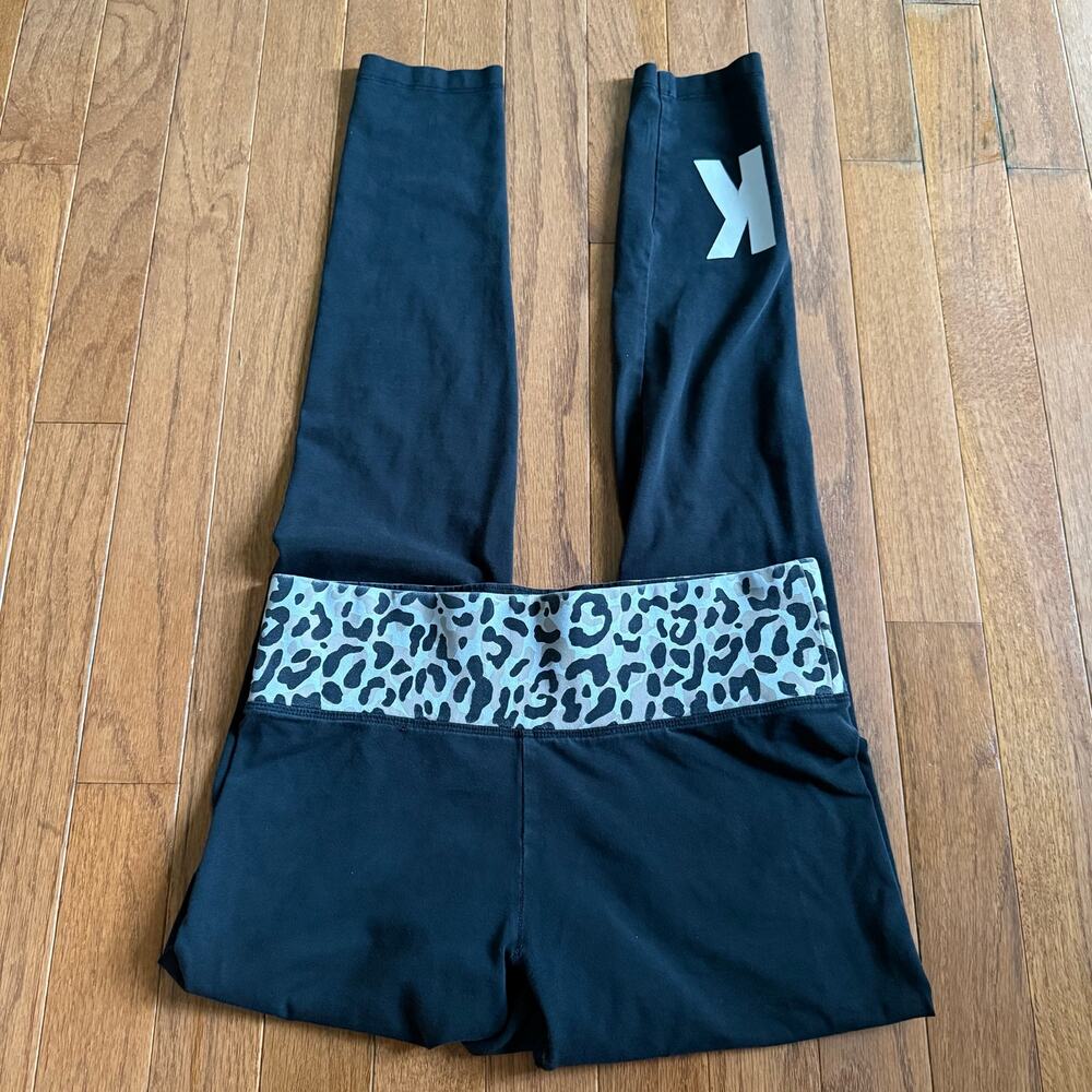 Pink Victoria’s Secret | FLAWED Y2K Cheetah Print Waist Band Black Leggings Sz S
